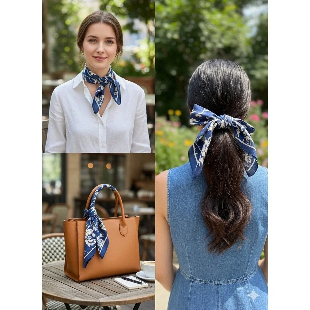 Mara Hoffman Navy White Floral Hemp Handkerchief Scarf NEW